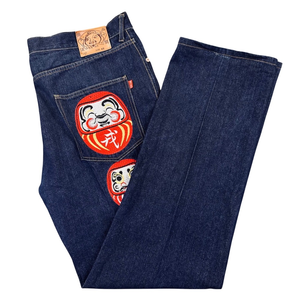 Evisu Genes Mens 40 Dark Wash Jeans Seagull‎ Daruma Doll Straight Fit Wide Leg